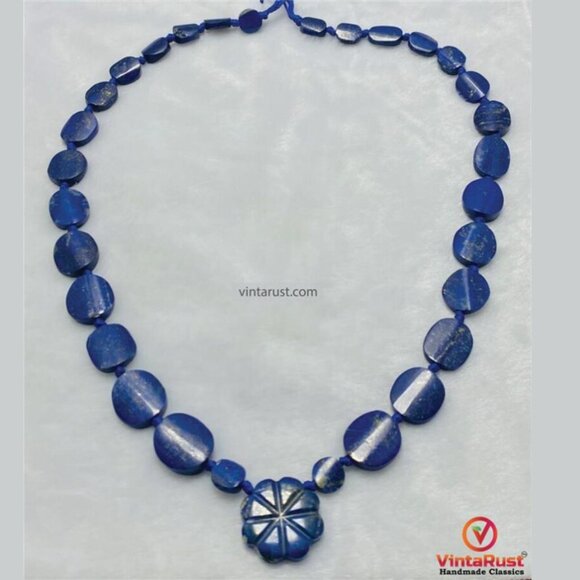 Blue Lapis Lazuli Necklace with Flower Pendant: Handmade Gemstone Jewelry - Picture 5 of 6